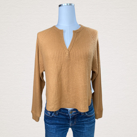 Abound Waffle Knit Long Sleeve Henley in Tan Dale - Picture 2 of 7